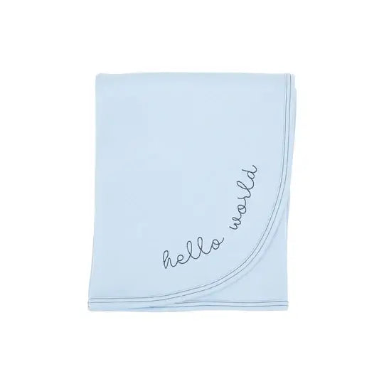 Hello World Cotton Baby Blanket in Blue