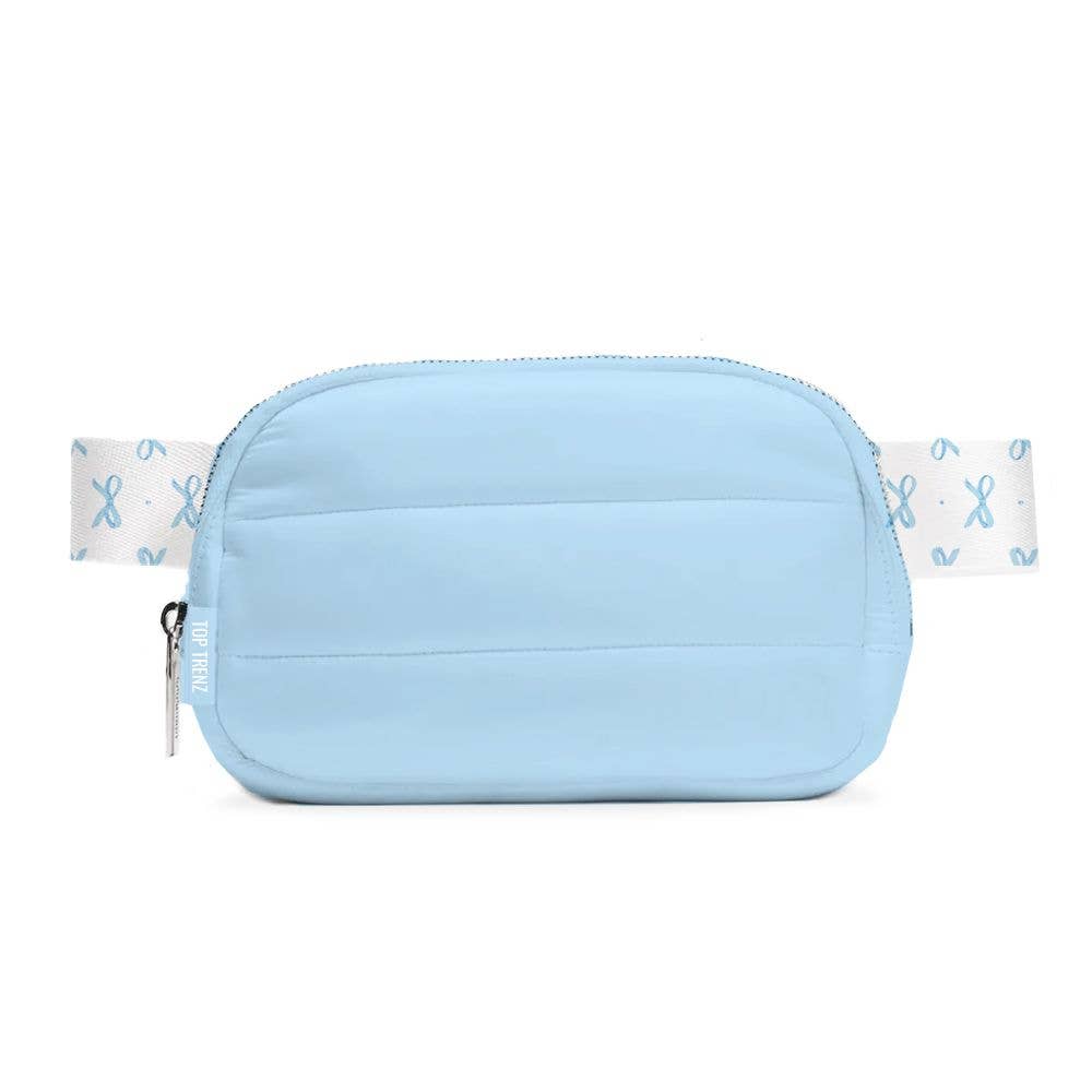 Blue Puffer Belt Bag with Blue Bow Strap