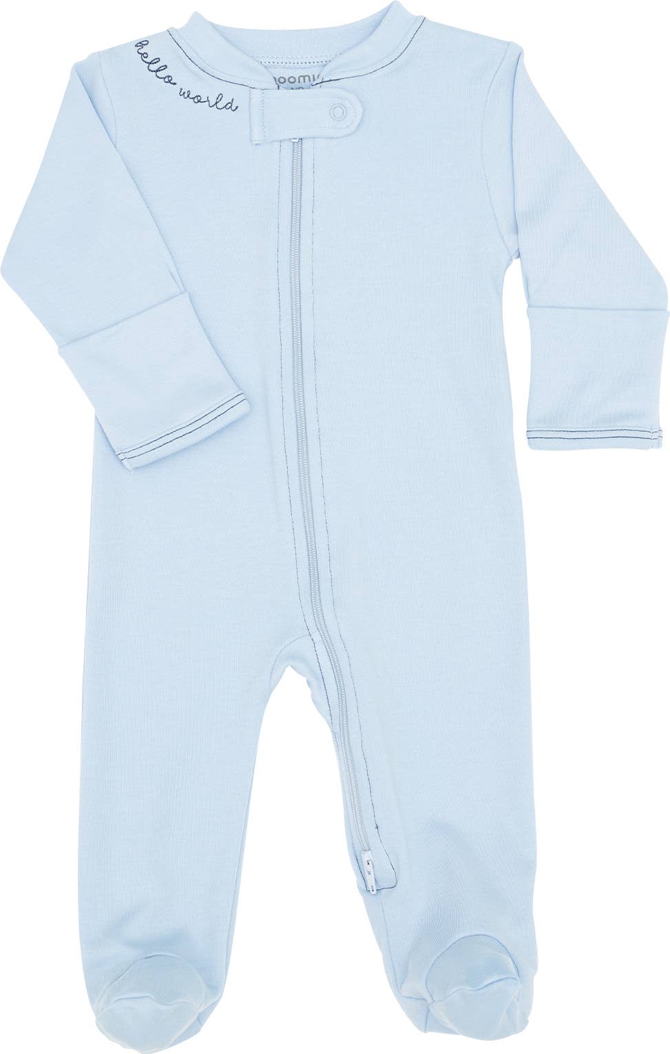 Hello World Boy Zipper Footie in Blue