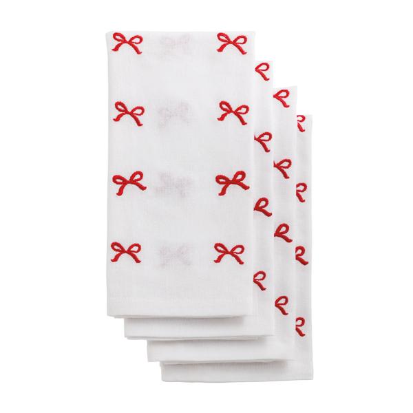 Bow Embroidered Napkin Set of 4