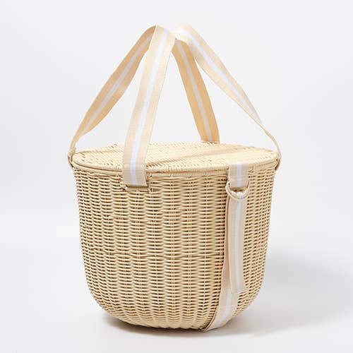 Round Picnic Cooler Basket Le Weekend Natural Stitching Around Collections