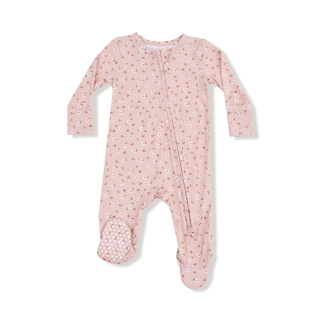 Carrie Floral Pink - Bamboo - 2 Way Zipper Footie