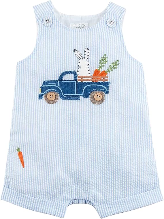 Bunny Truck Easter Seersucker Shortall