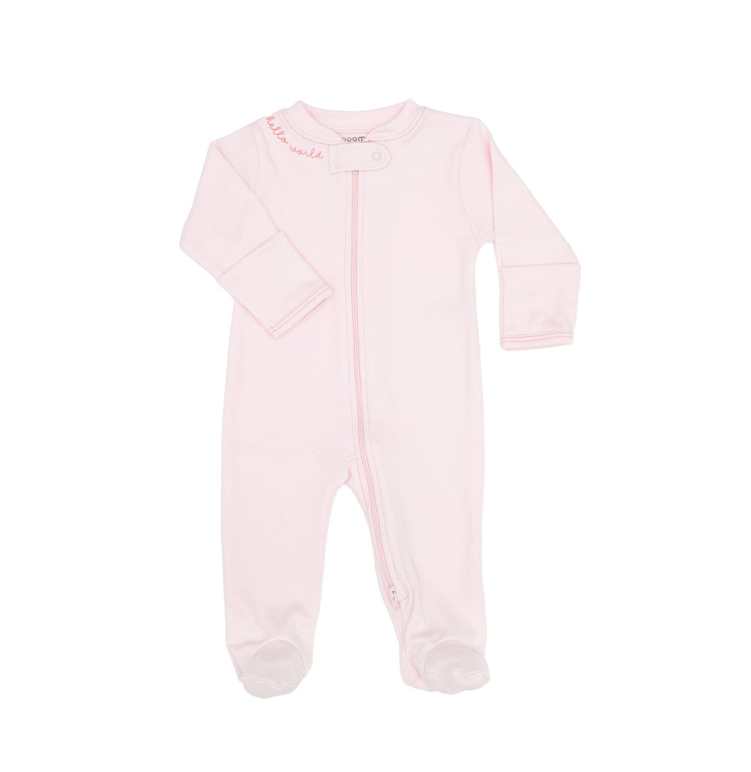 Hello World Girl Zipper Footie in Pink
