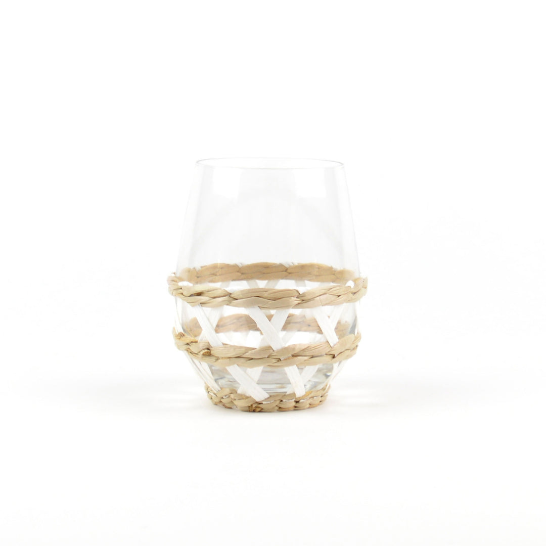 White Rattan Stemless Wine Glass