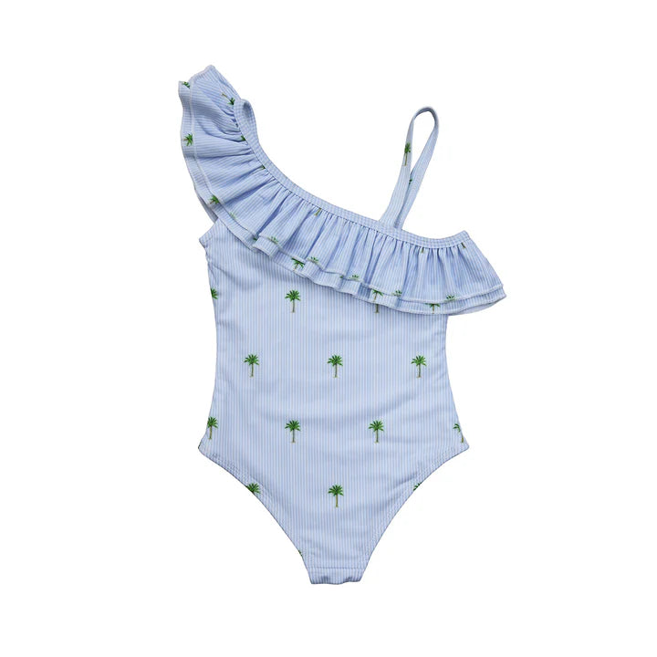 Bermies Palm Stripes Girls One Piece Bathing Suit