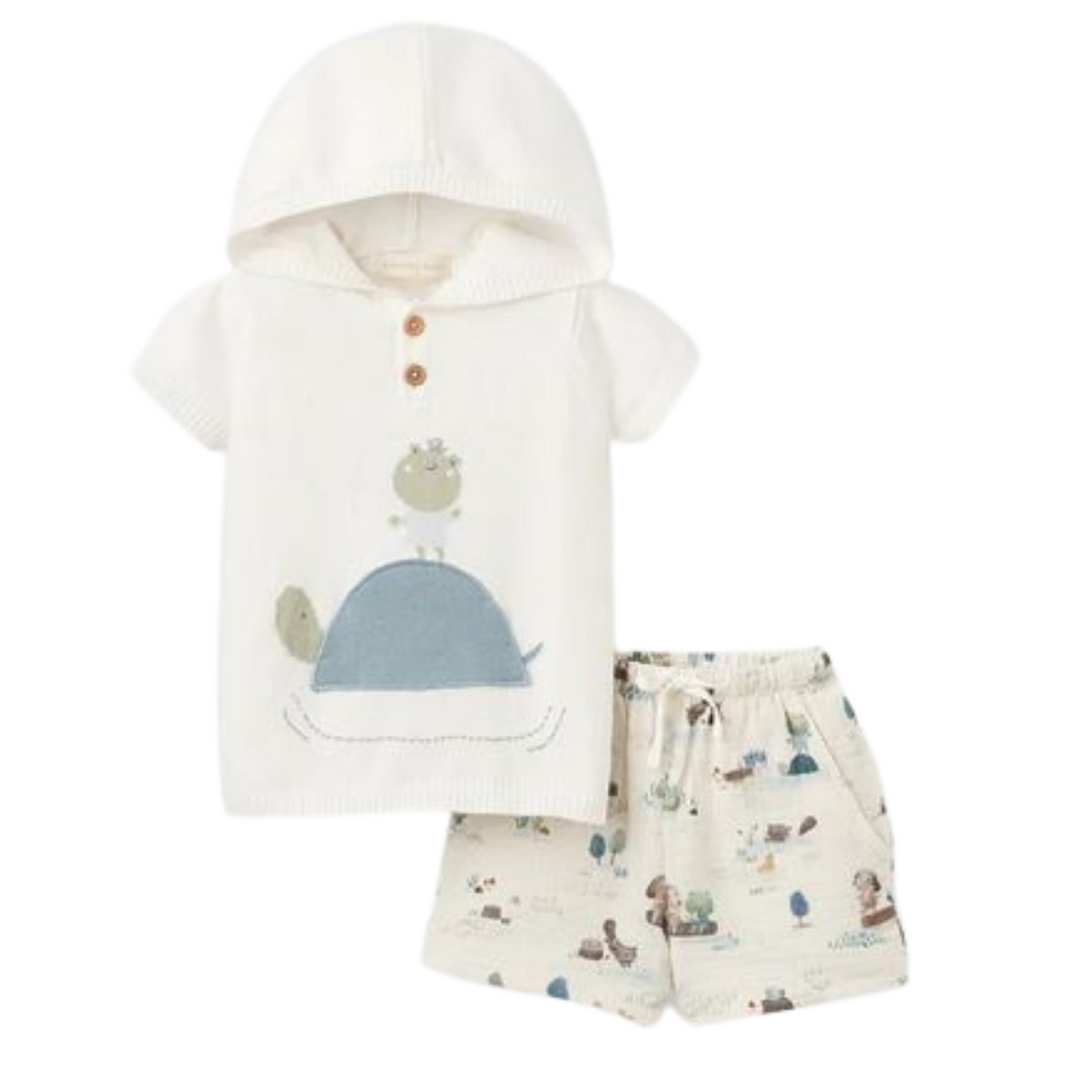 Pond Friends Hooded Pullover + Organic Muslin Short Set by Elegant Baby