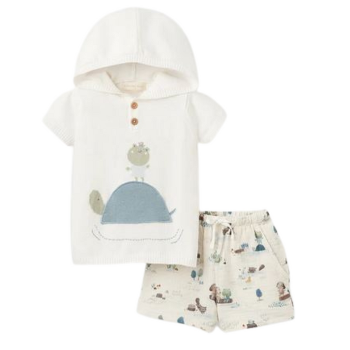Pond Friends Hooded Pullover + Organic Muslin Short Set by Elegant Baby