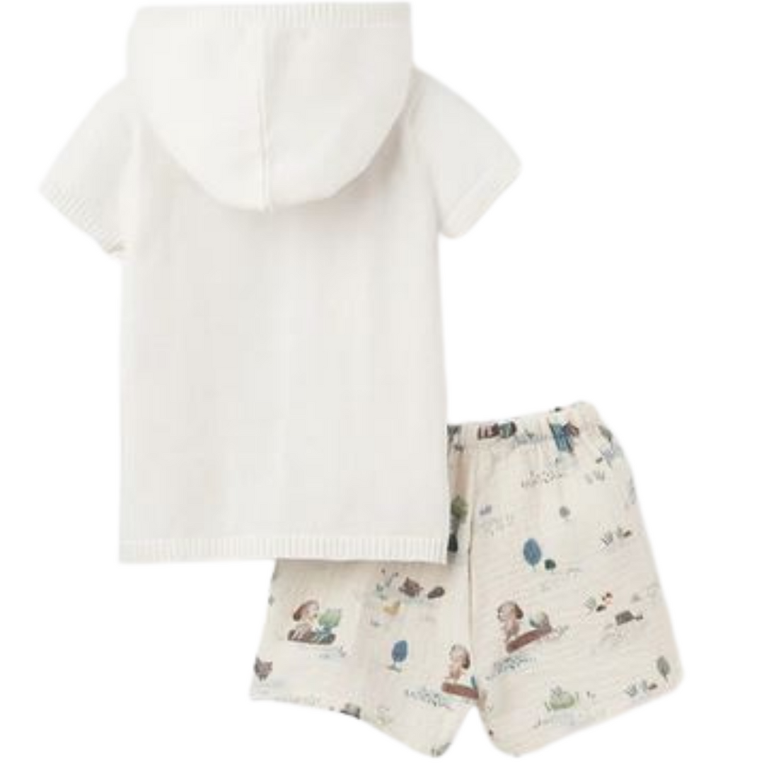 Pond Friends Hooded Pullover + Organic Muslin Short Set by Elegant Baby