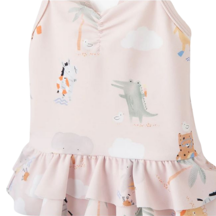 Pale Pink Seaside Safari Baby Ruffle Swimsuit by Elegant Baby