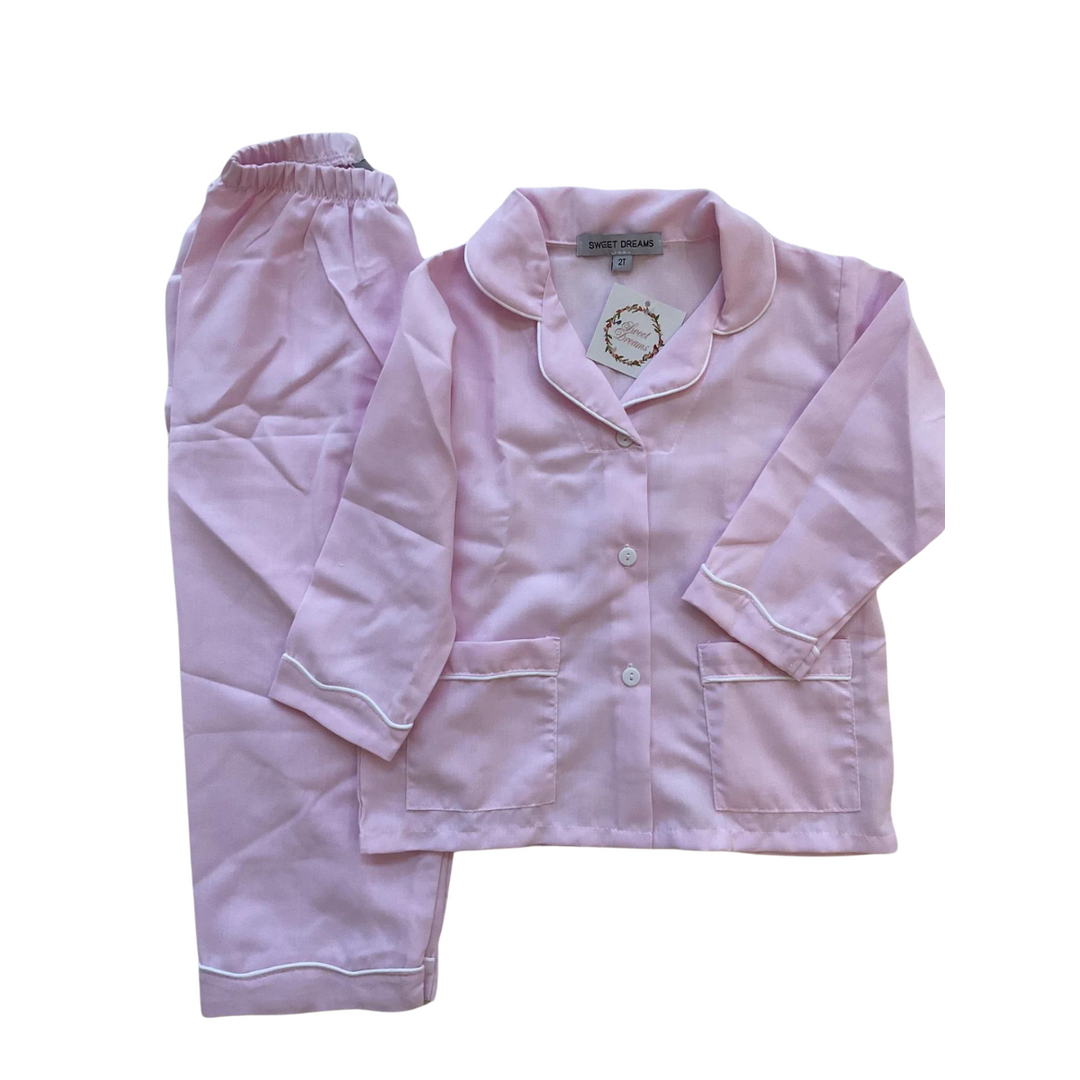 Pink or Blue Long Sleeve and Pants PJ with White Trim Sweet Dreams