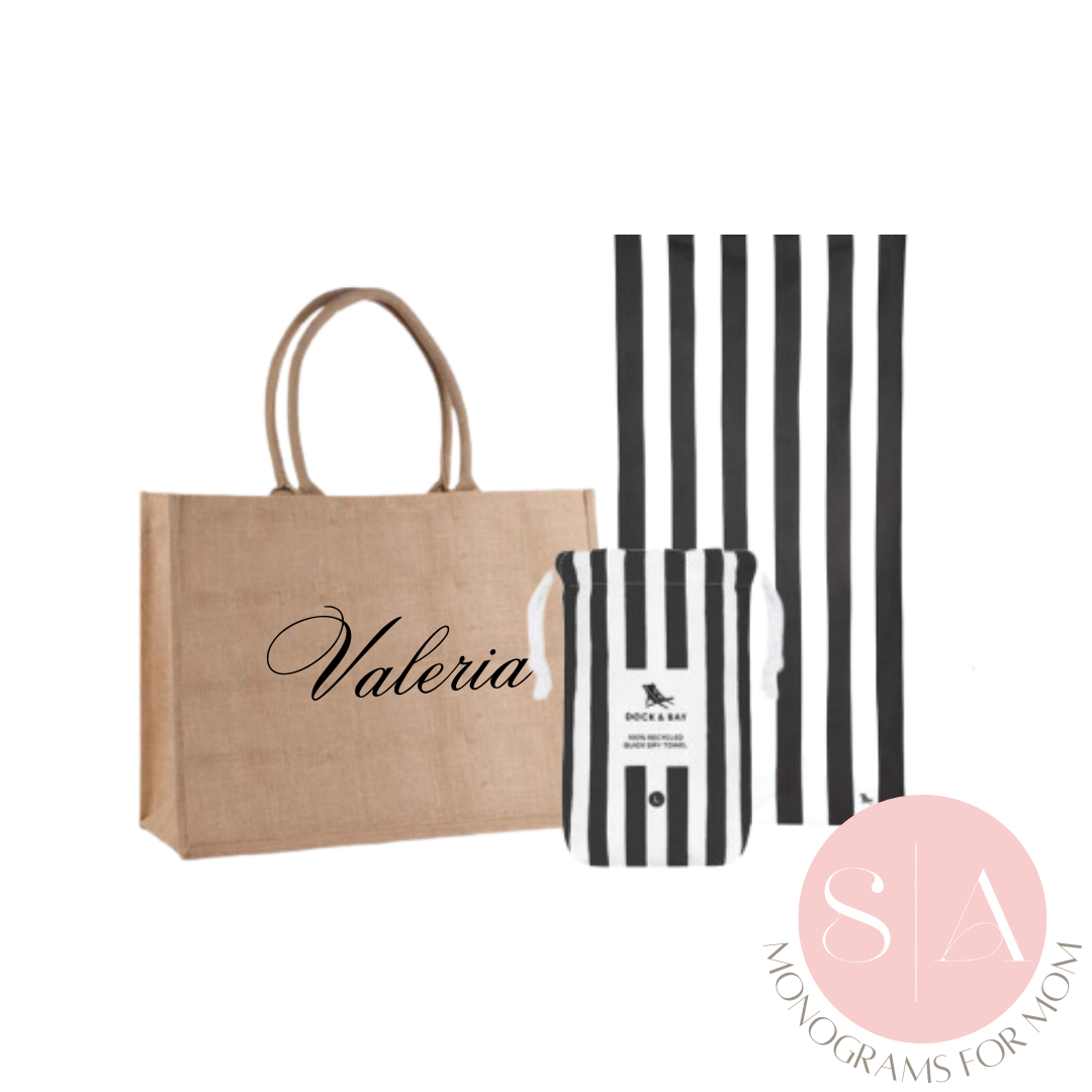 Jute Tote and Quick Dry Towel Set Monograms for Moms Collection