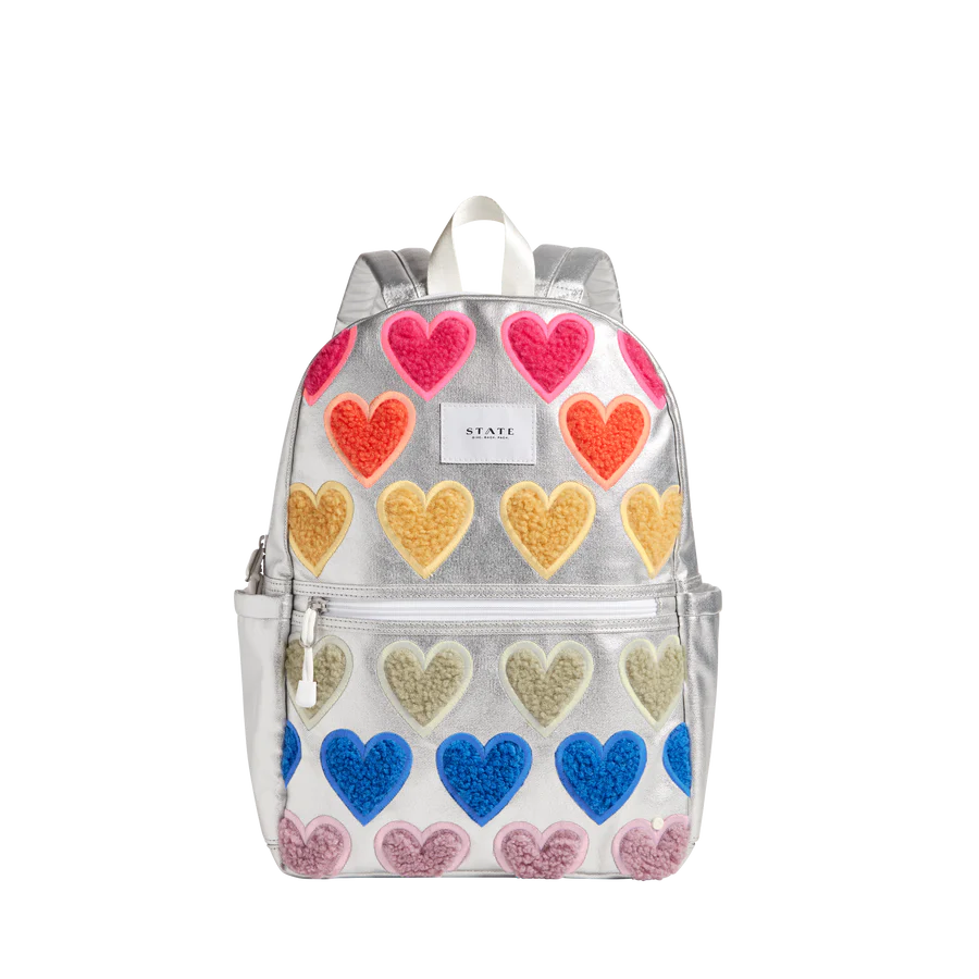 Backpack Kane Kids Metallic Silver with Fuzzy Hearts by State