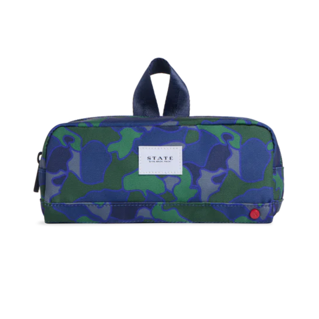 Clinton Pencil Case in Blue & Green Camo by State