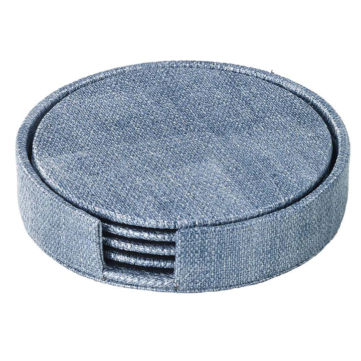 Set of 4 Luster Ice Blue Round Boxed Coasters by Bodrum