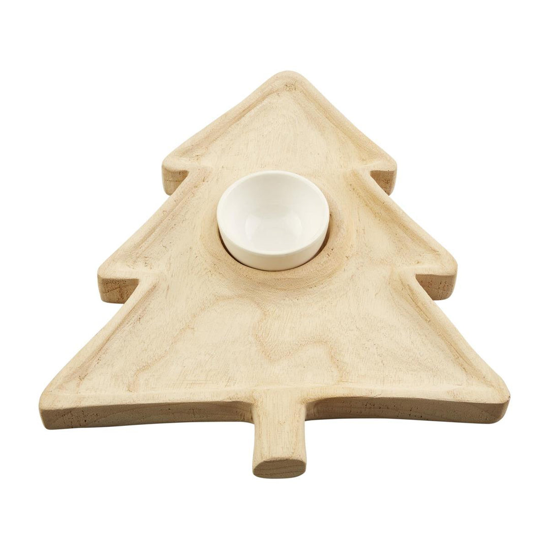 Paulownia wood tree shaped chip & dip server. 2-piece set by Mud Pie