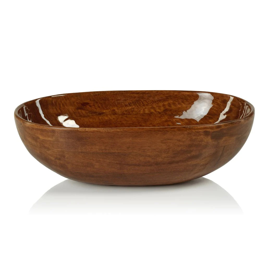 GABONESE OVAL MANGO WOOD BOWL-WALNUT ENAMEL 15X9X4.5