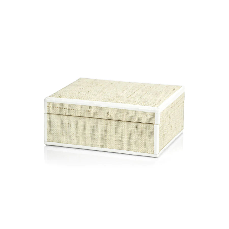 ATELIER NATURAL FIBER RAFFIA BOX W/ LEATHER TRIM -13 X 10 X 5 by Zodax