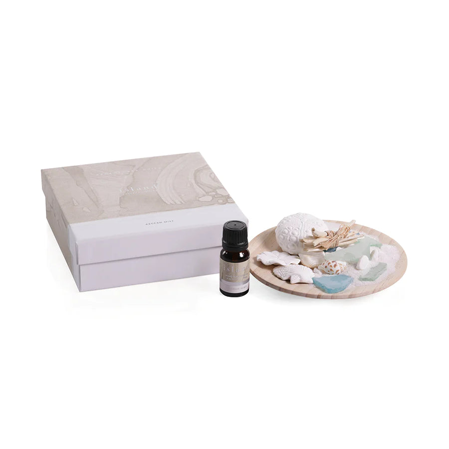 ISLAND- GLASS, SHELLS AND PORCELAIN DISH- AEGEAN MIST
