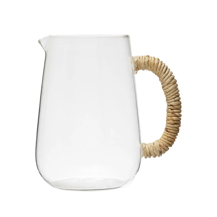 Glass Pitcher With Natural Wrapped Handle
