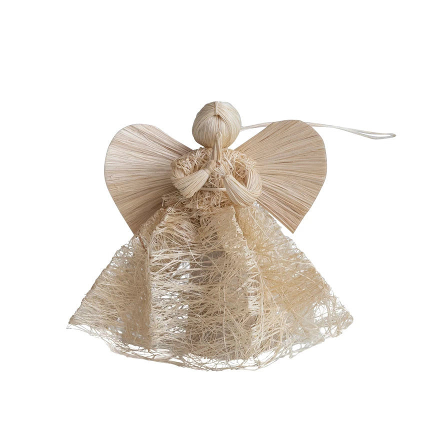 Handmade Abaca Angel Ornament, Natural