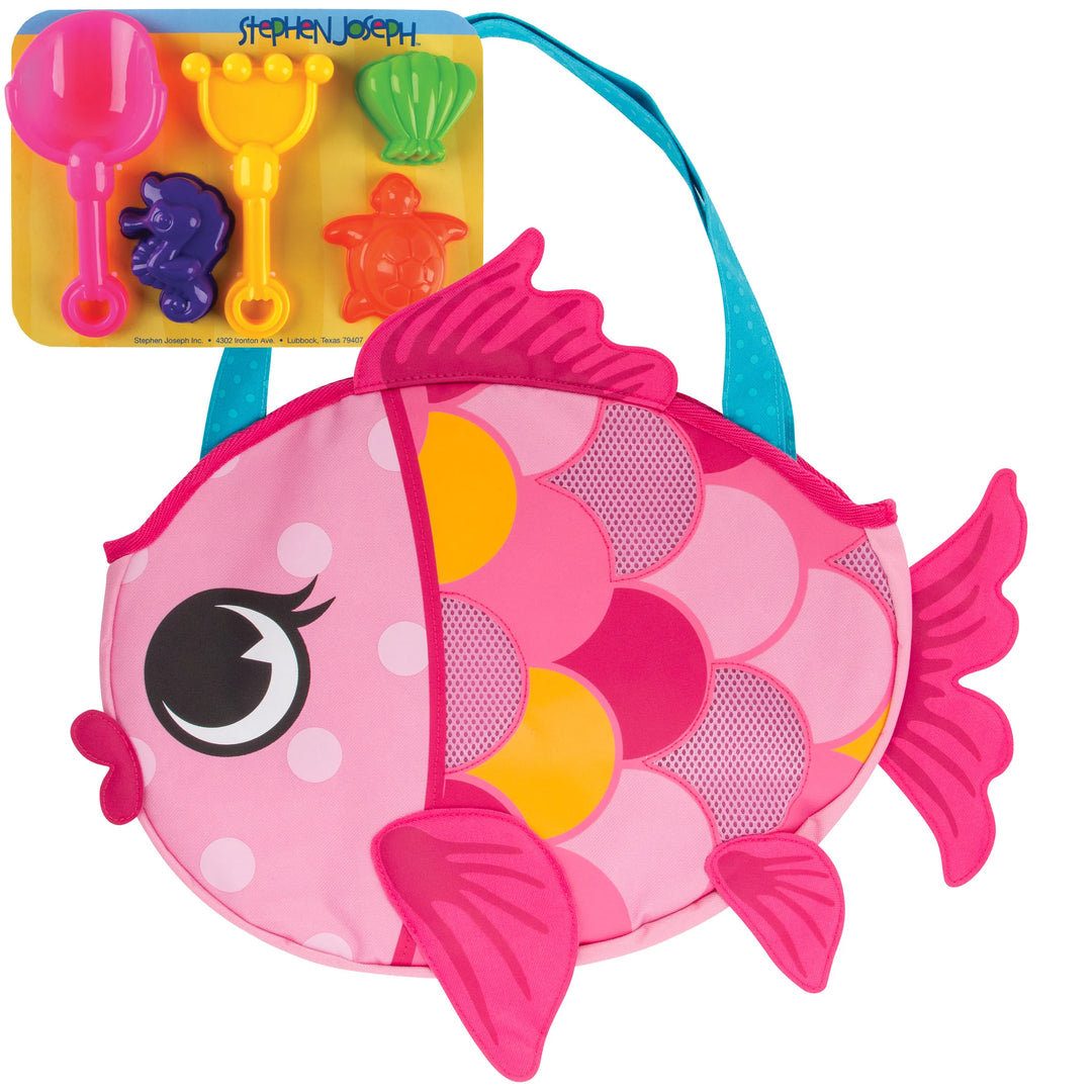 Beach Tote with Sand Toys Pink Fish by Stephen Joseph