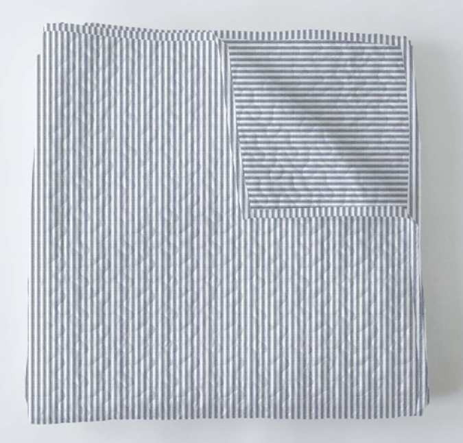 Ticking Stripe Baby Blanket in Navy
