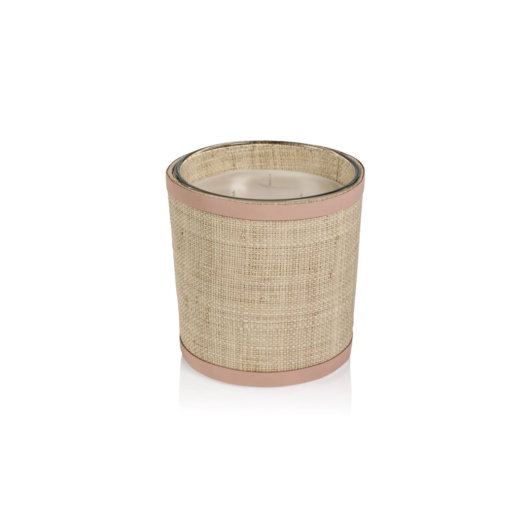 Candle in Natural Raffia Basket with Leather Trim - Lemon Peel, Lavender & Tarragon
