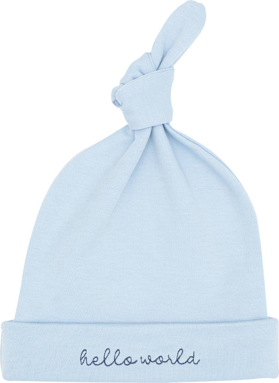 Hello World Top Knot Boy Hat in Blue: OS