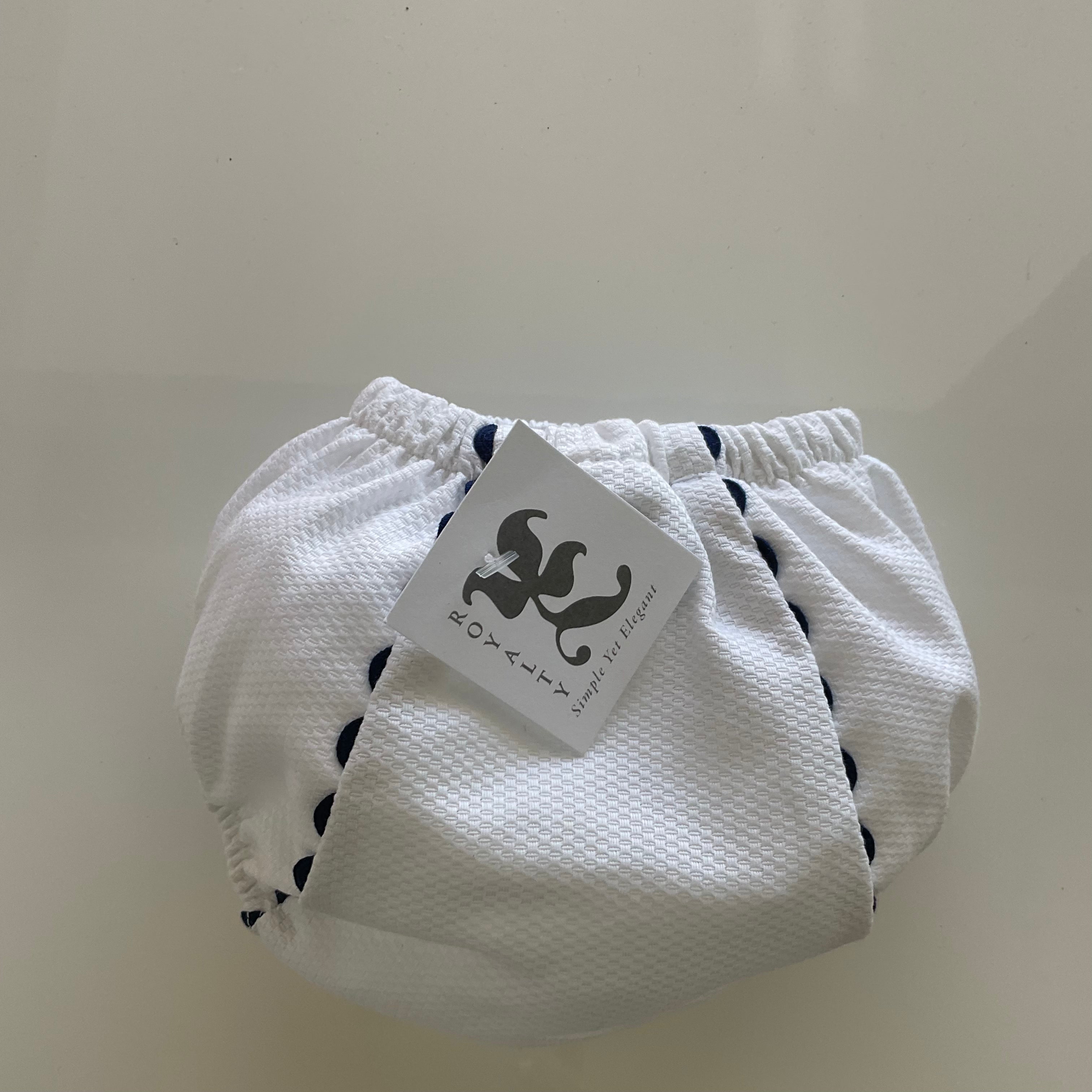 White Pique Diaper Cover Pink Trim