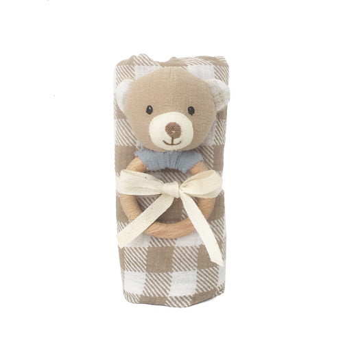 Gingham Muslin And Bear Raffle Set