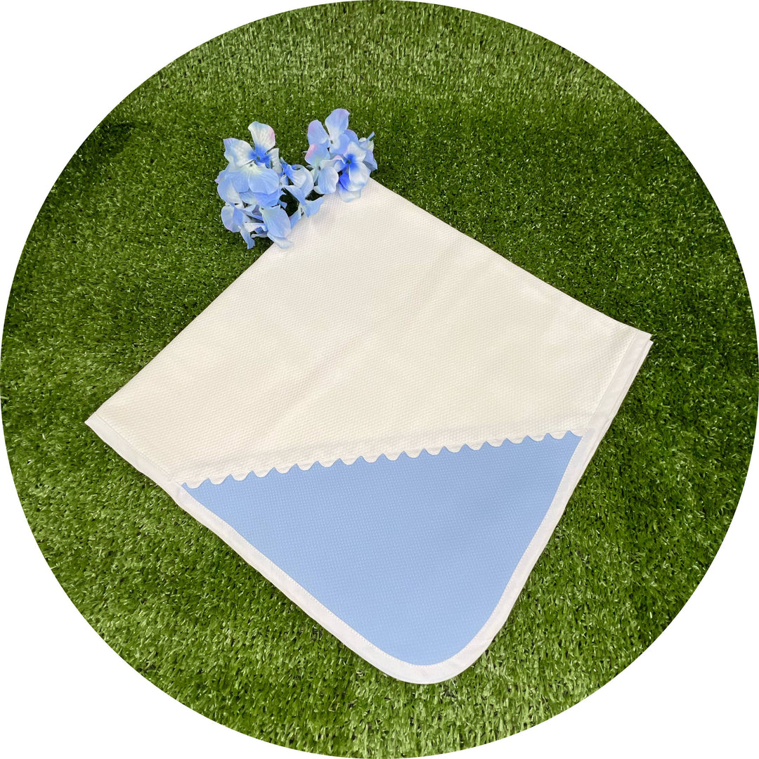 Blue Cotton Pique Baby Blanket: With ric rac trim