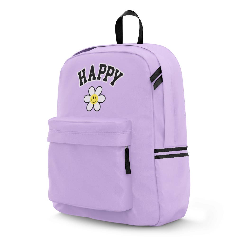 Purple Happy Canvas Backpack with Patches