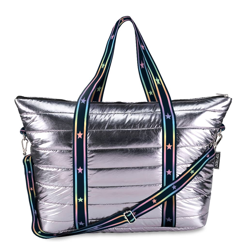 Gunmetal Puffer Tote Bag w/ Gradient Star Straps