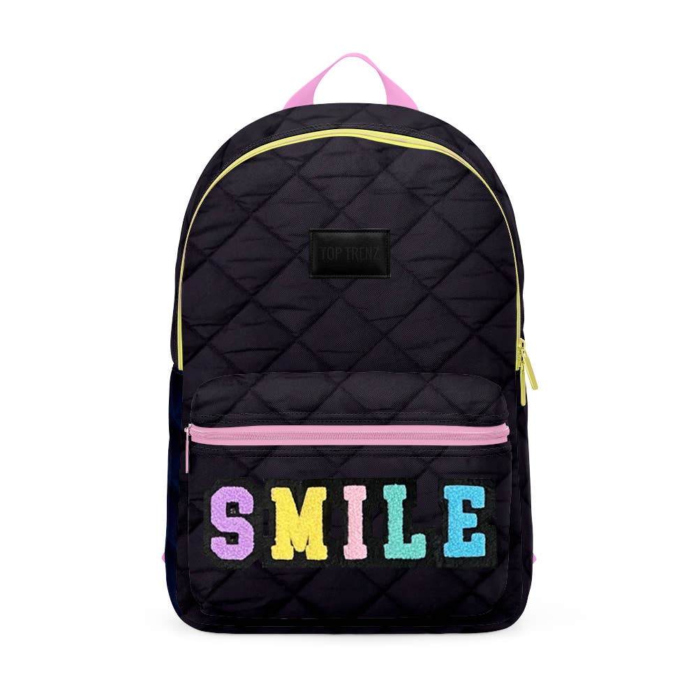 Black Puffer Backpack with Patches