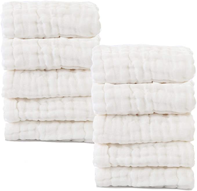 Organic and All Natural Muslin Cotton 6 Layer Washcloths (Set of 5)