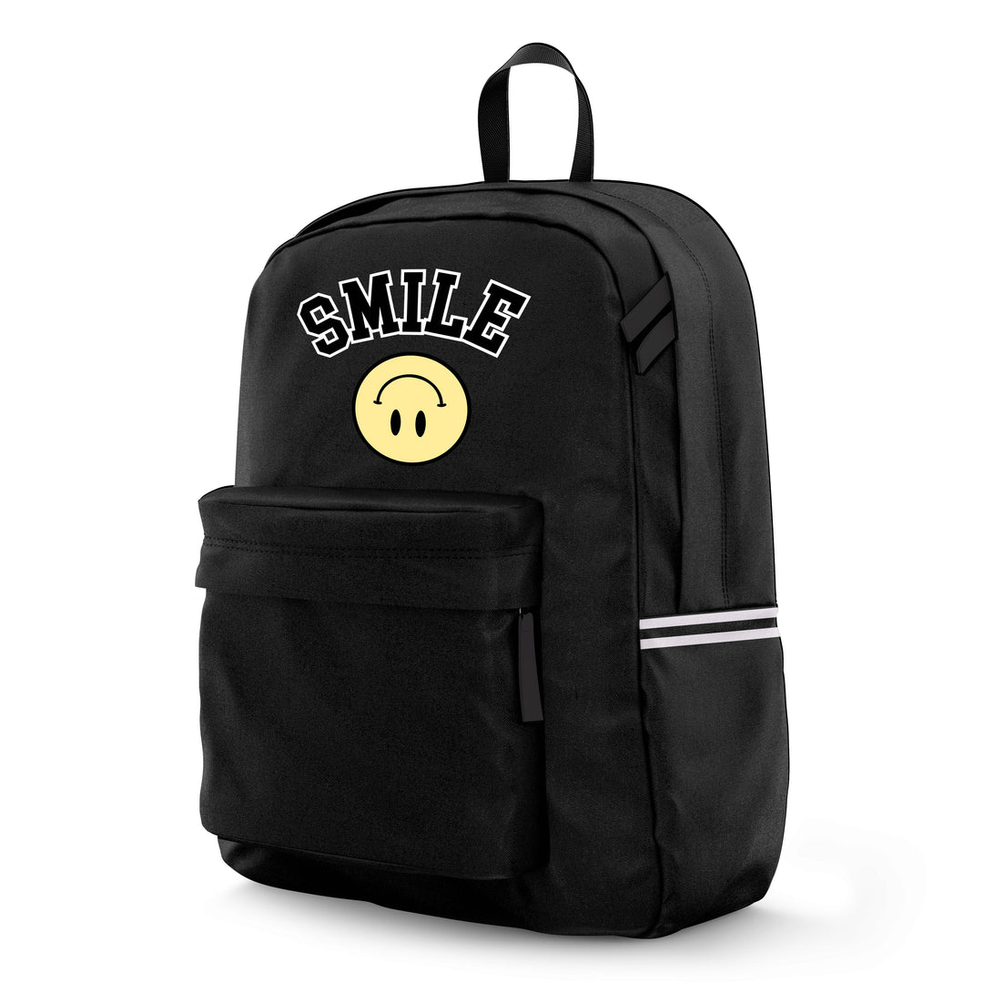 Black Smile Canvas Backpack with Patches