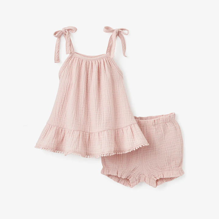 Organic Muslin Tie Top 2-Piece Set Blush by Elegant Baby