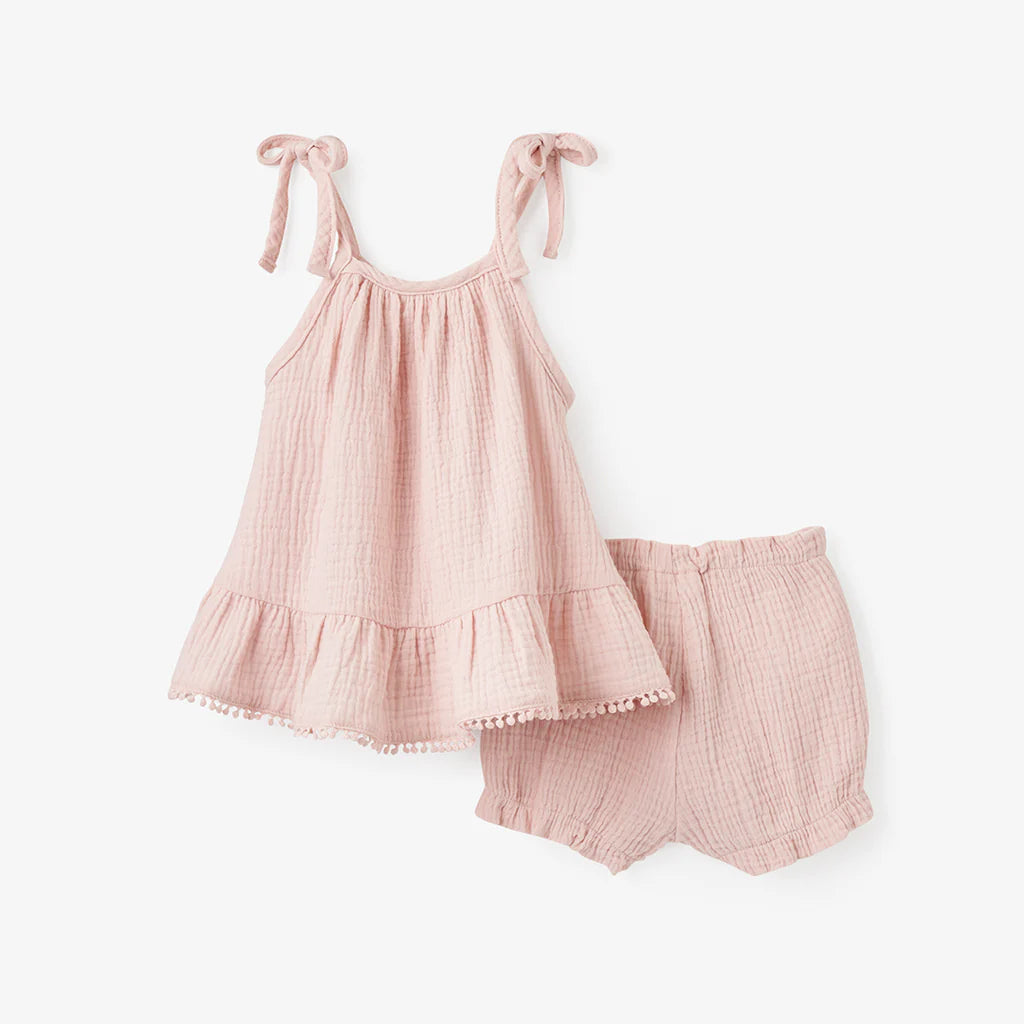Organic Muslin Tie Top 2-Piece Set Blush by Elegant Baby