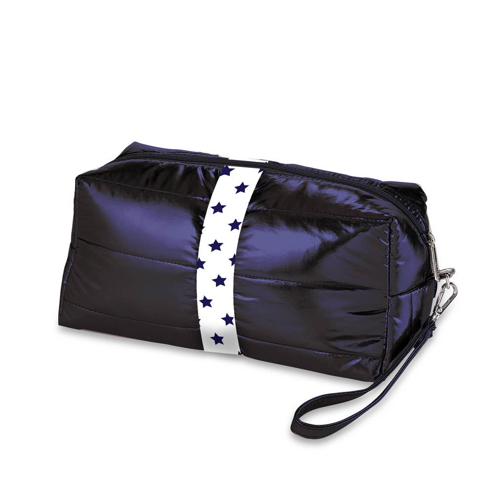 Navy Puffer Cosmetic Bag w/Blue Star Strap