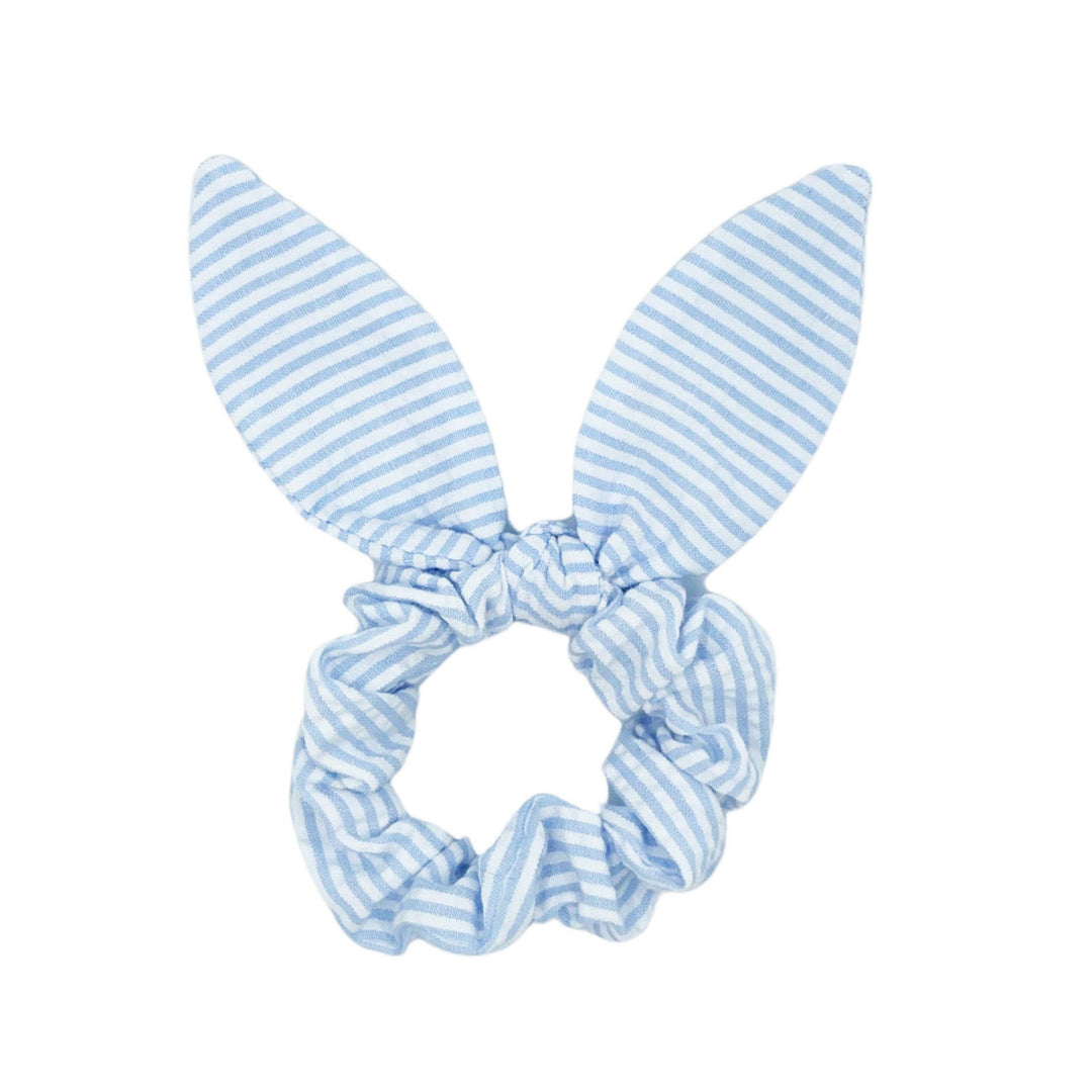 Seersucker Bow Scrunchie in Blue/White