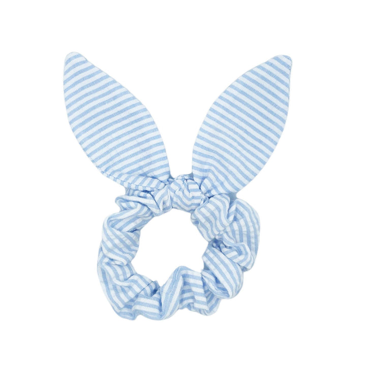 Seersucker Bow Scrunchie in Blue/White