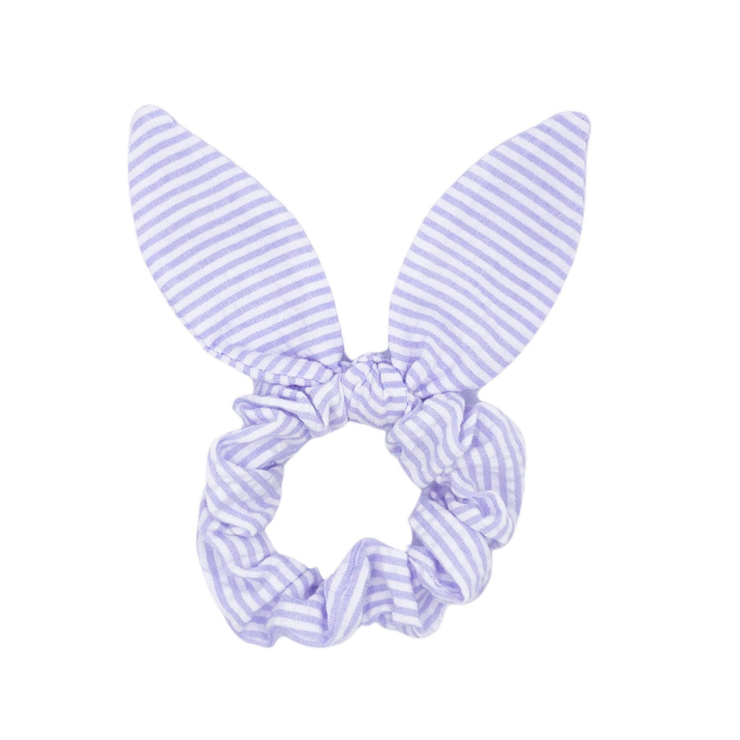 Seersucker Bow Scrunchie in Lavender/White
