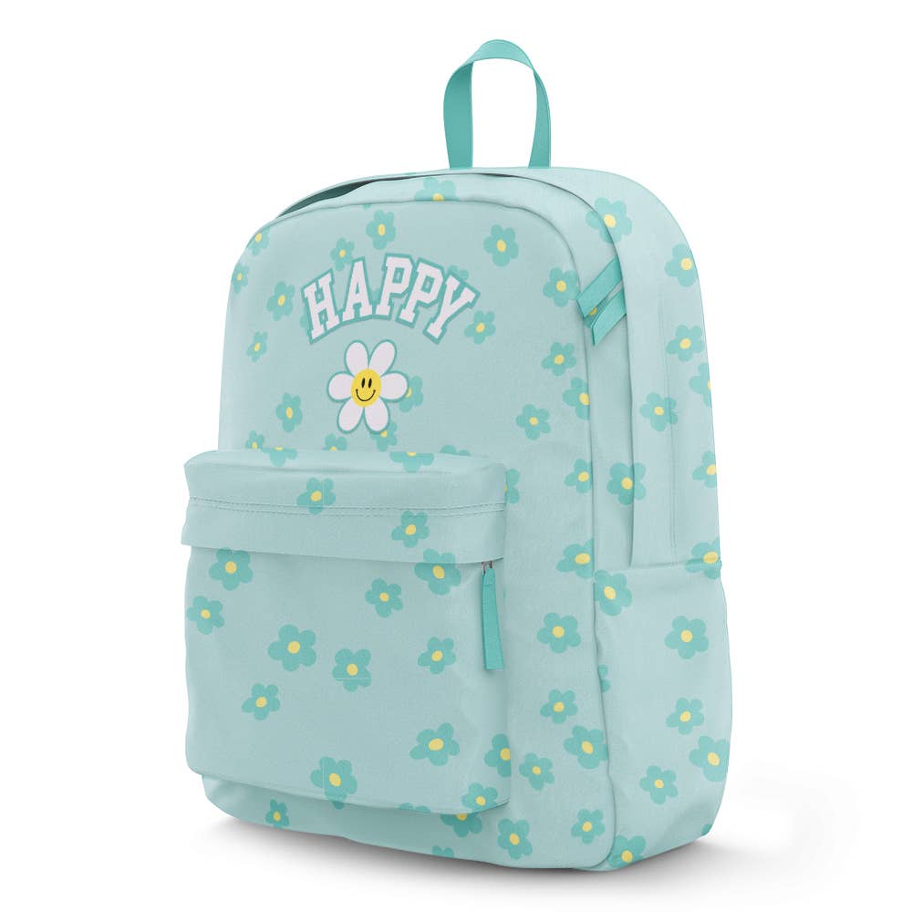 Daisy Pattern Canvas Backpack with Happy Patch