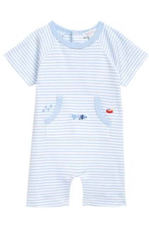 Kissy Kissy Puppy Party Blue Short Playsuit Stripes