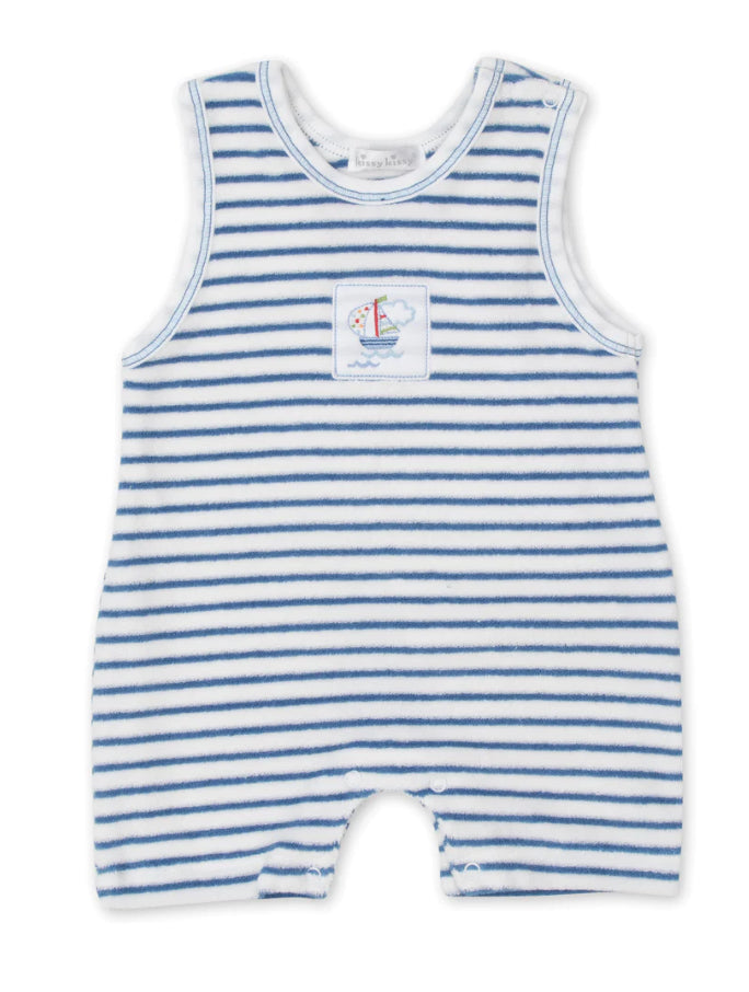 Kissy Kissy Blue Boats At Sea Terry Sleeveless Playsuit