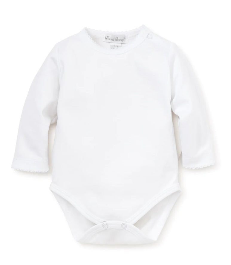 Kissy Kissy Basics White Trim Long Sleeve Bodysuit