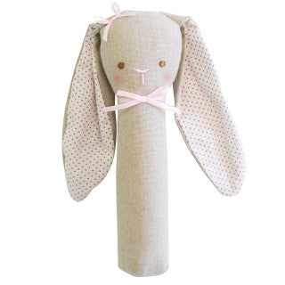 Alimrose, Bunny Rattle & Squeaker Linen - Pink