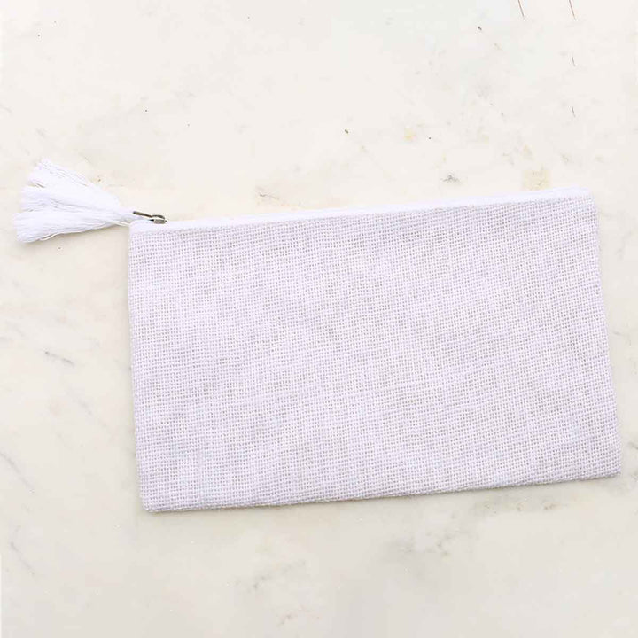 Jute Cosmetic Bag   White   10x6