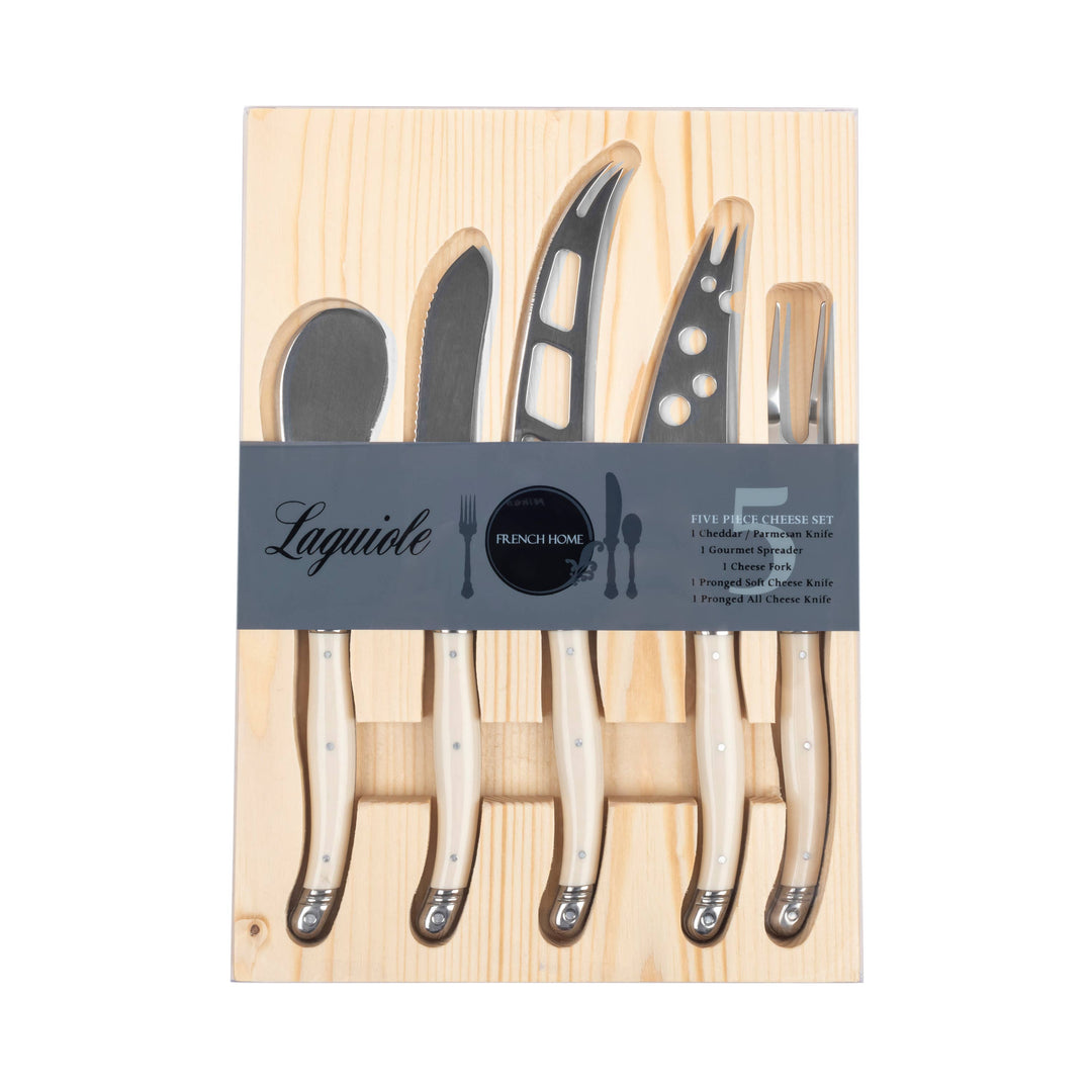 Laguiole 5-Piece Artisan Ivory-Colored Cheese Knife Set 